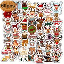 60pcs Kids Christmas Holiday Sticker, Reindeer, Candy Cane, Santa Claus, Xmas