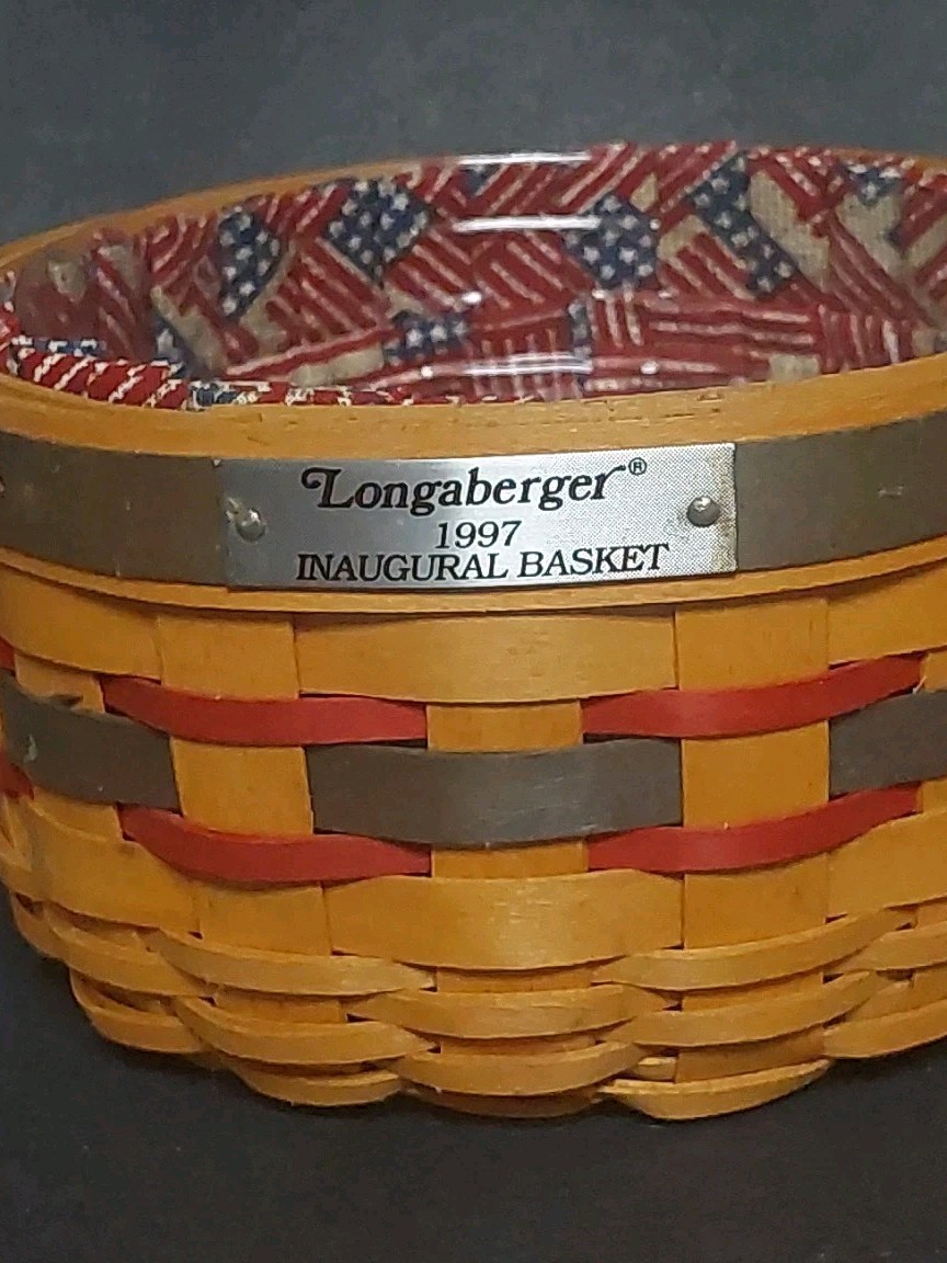 Vintage Longaberger 1997 Inaugural Basket W/Liner & Protector Round Red Blue