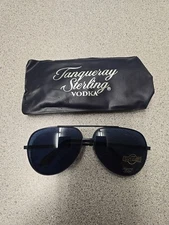 Very Rare Tanqueray Sterling Vodka Blue Sunglasses Etched. Sleeve Included VTG