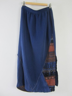 Vtg Nancy Bolen City Girl Womens M Navy Blue Rust Brown Tribal Maxi Skirt Tribal