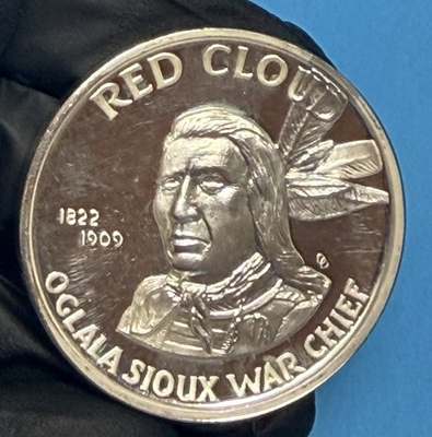 #ad RED CLOUD OGLALA SIOUX WAR CHIEF 1822 1909 1 oz .999 SILVER ART ROUND 2025 $90.00