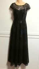Karl Lagerfeld Paris Dress Black Sequin Gown- Cap Sleeve- Mesh Neckline- 0 XS/S