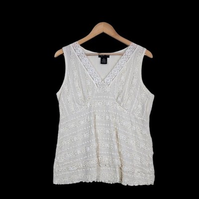 Y2K Lace Tank Top M Ivory Style & Co Romantic Coquette Vintage Sleeveless Girly