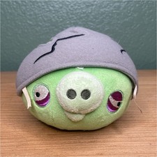 Angry Birds Cracked Helmet Pig Plush - 2010 Rovio 5  Small Green Stuffed Toy