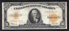 FR. 1173 1922 $10 TEN DOLLARS &ldquo;HILLEGAS&rdquo; GOLD CERTIFICATE NOTE VERY FINE (J)