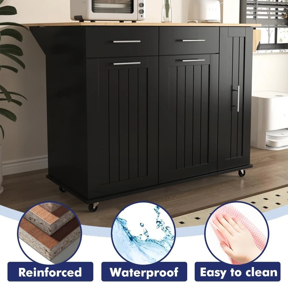 Rolling Kitchen Island on Wheels with Storage 3 Tier Cabinet and Drawers, Table - Image 4 of 4