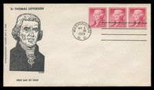 1055b STRIP OF 3, 2c THOMAS JEFFERSON COIL, LARGE HOLES "TAGGED" FDC - ZASO