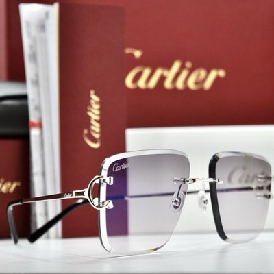 Cartier rimless sunglasses piccadilly glasses Diamond Cut BIG C silver Frame
