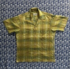 Vtg 50s 60s Grants Loop Collar Rockabilly Green Shirt Small Men  s Poly Cotton