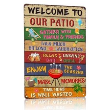 Welcome to Our Patio Outdoor Metal Sign   Colorful Rustic Wall Decor Patio Sign