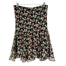 VTG Lauren Ralph Lauren Skirt Womens L Black Floral Ruffle Flounce 90s Y2k