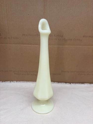 Vintage Fenton Uranium glass swung vase glossy custard glass GLOWS
