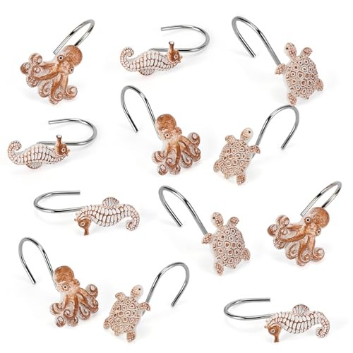 Seashell Shower Curtain Hooks, 12Pcs Decorative Anti-Rust Shower Turtle 3 - Picture 5 of 7