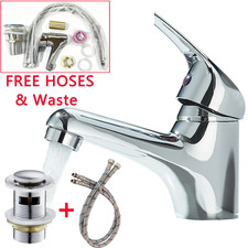 Cloakroom Basin Mixer Tap Chrome Basin Sink Mono Fixings + Bathroom + Waste UK
