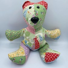 Hand Stitched Quilt Patchwork Teddy Bear 15 Colorful Cut Vtg Quilt Material