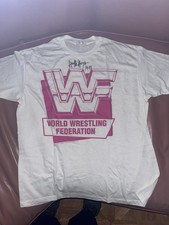 Vintage 1992 WWF Pink Logo T Shirt Hulk Hogan Signed Auto WWE Touch Of Gold USA