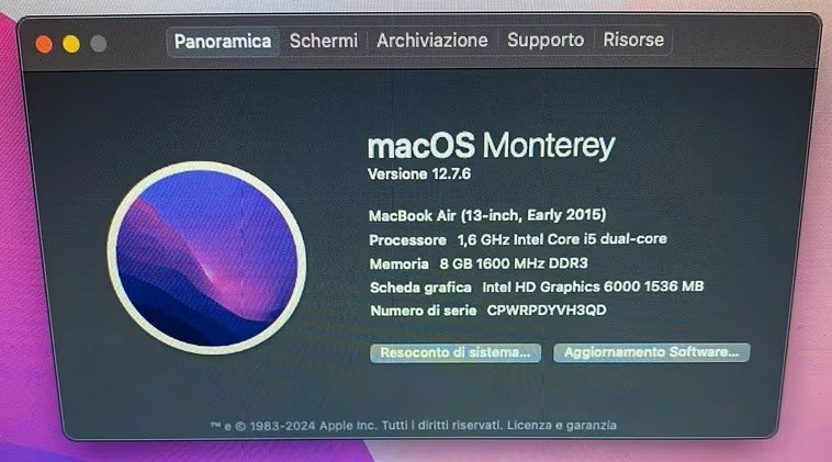 Apple MacBook Air A1466 2015 13'' Intel i5 5 Gen. 1,60GHz, 8GB RAM 128GB SSD A+ - Immagine 2 di 4