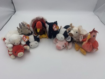 10 Pcs Of Farm Animals TY Beanie Babies 