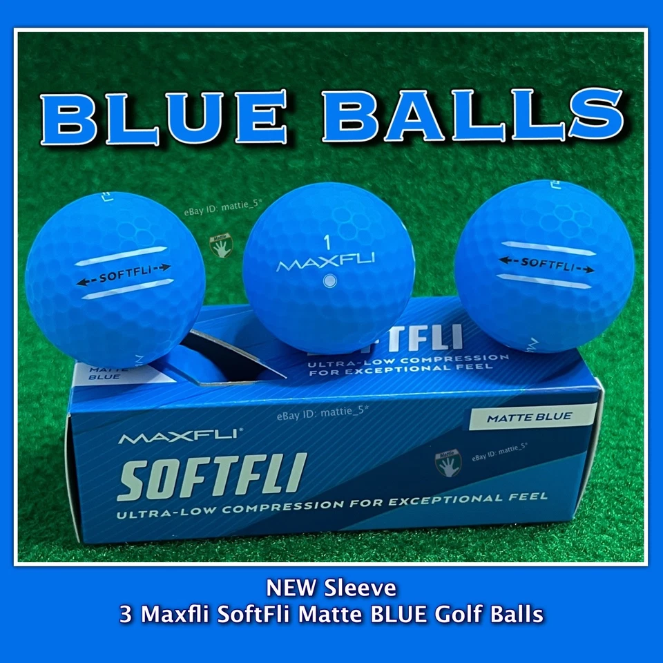BLUE BALLS Maxfli SoftFli Golf Balls - NEW Sleeve - 3 Matte BLUE Golf Balls
