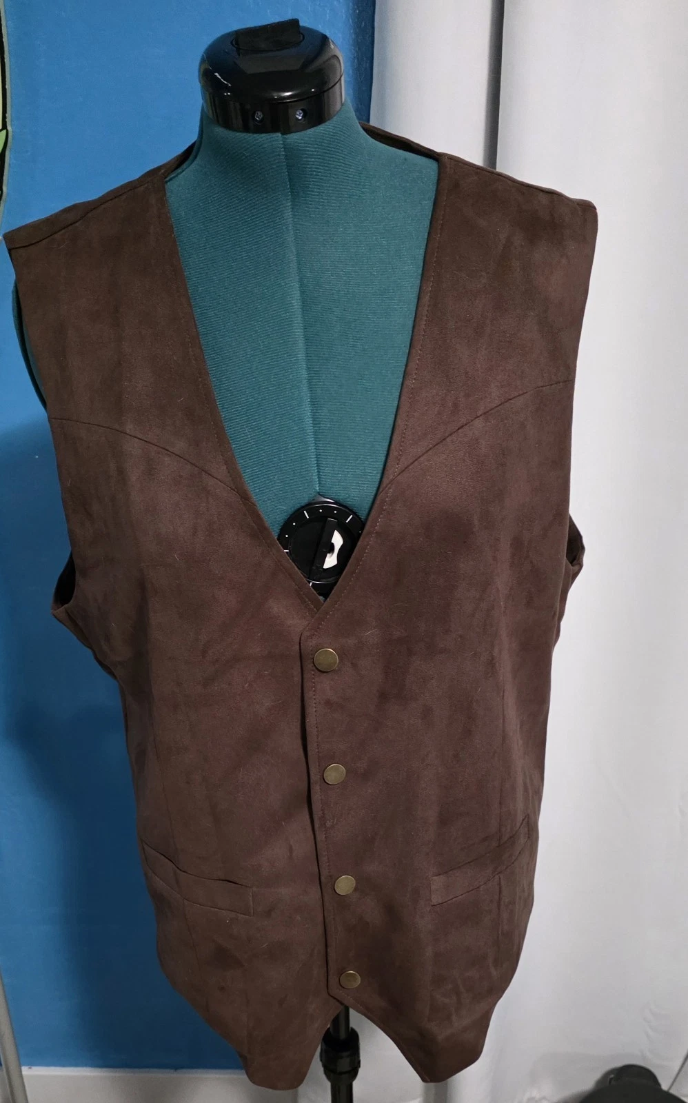 COOFANDY Men's Vest brown faux suede Vest Sz XL
