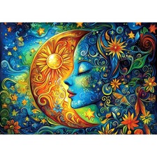 Moon Puzzles for Adults 1000 Pieces Blue Girl Face Art Flowers Puzzle for Adu...