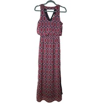 Banana Republic Maxi Dress Womens 4 Pink Geometric Print V-Neck Cutout Back