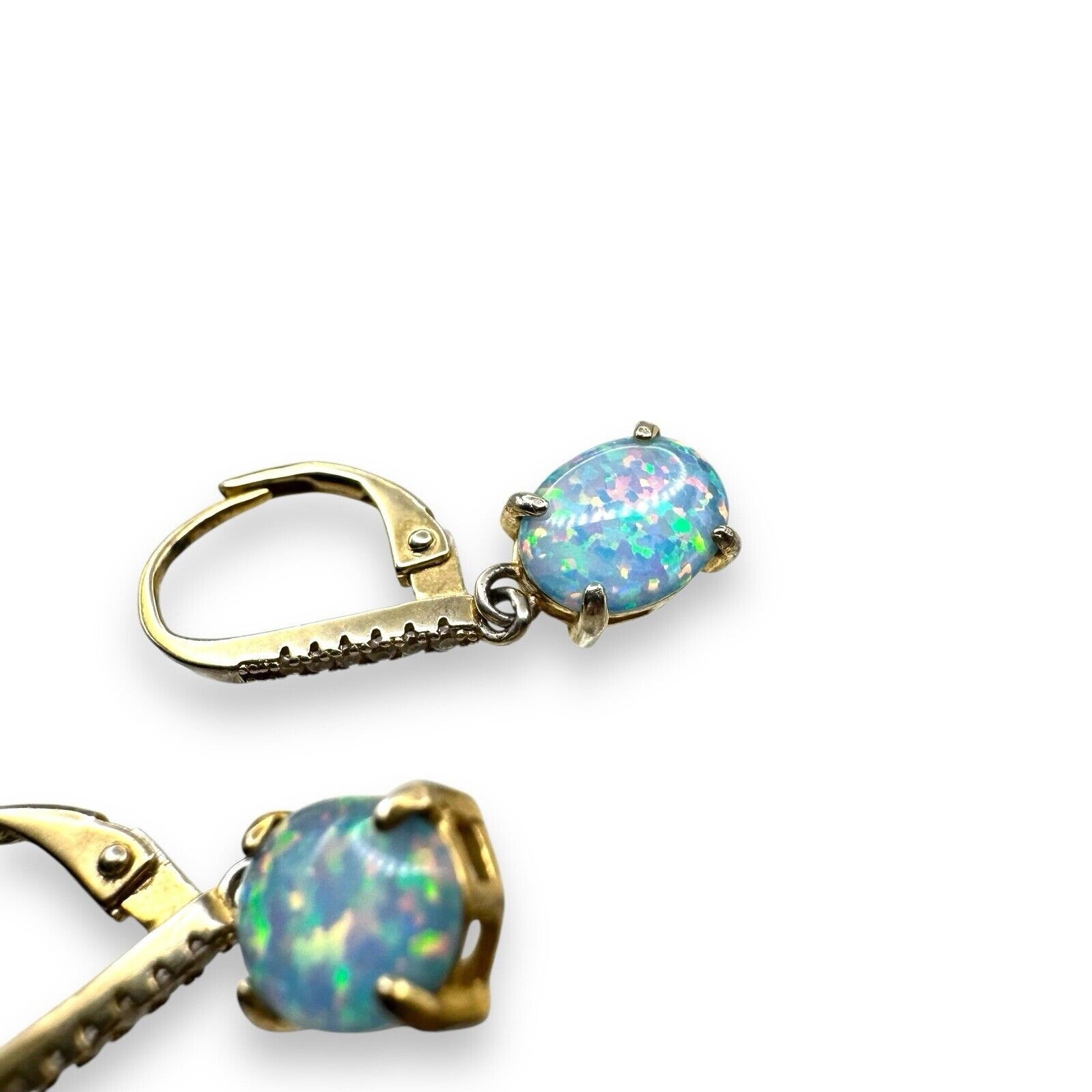 Opal Sterling Silver Leverback Dangle Earrings Wh… - image 3