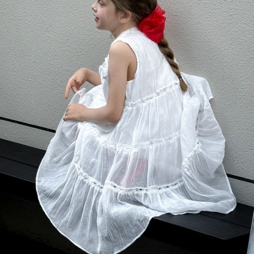 Ruffle Summer Cake Dress Large Bow Teens Long Dress Girls Princess Dress Party - Picture 12 of 14