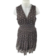 Max Studio Brown Floral Sleeveless Smocked V-Neck Tiered Mini A-Line Dress Sz XL