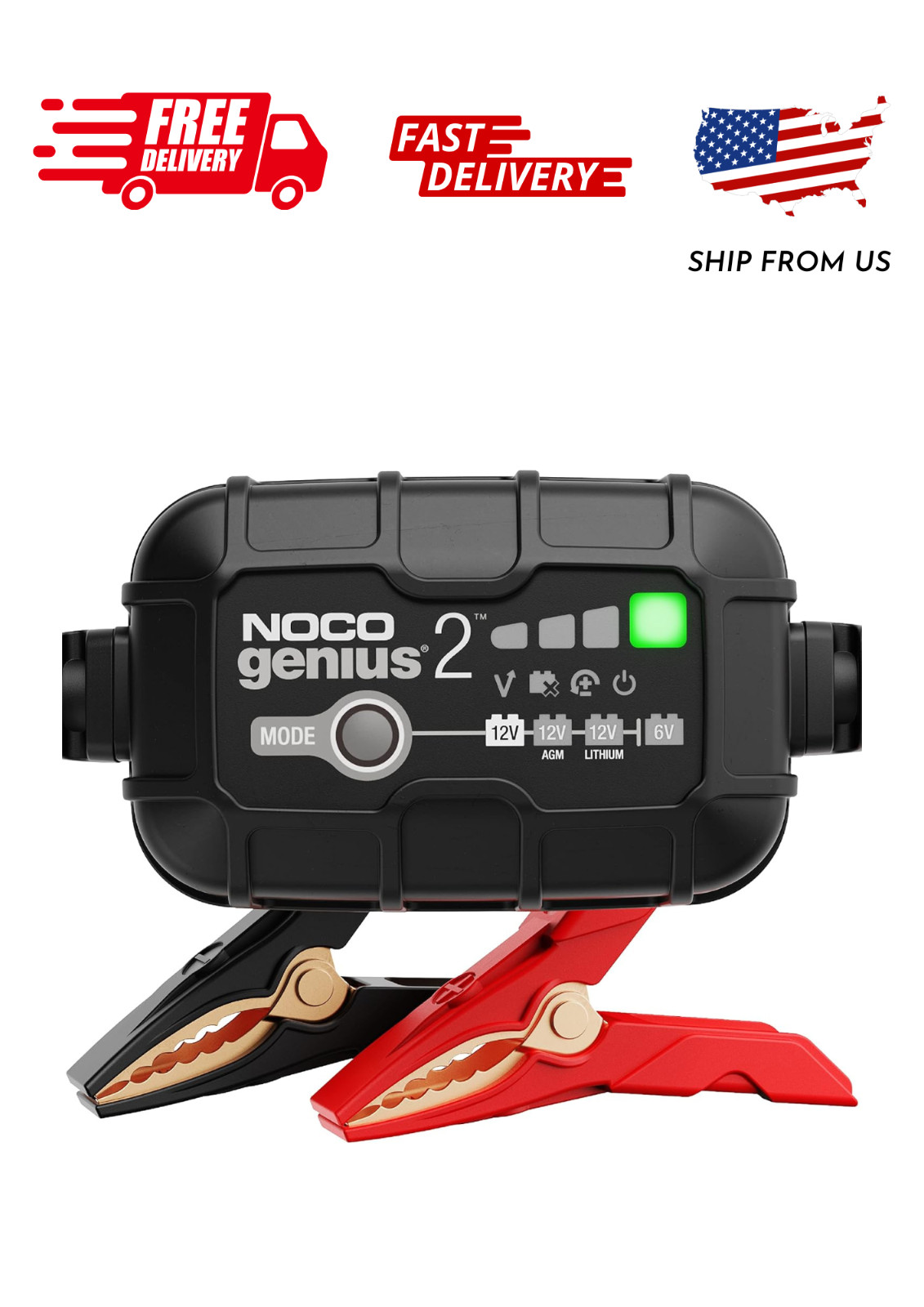 NOCO GENIUS2: 2A 6V/12V Smart Battery Charger, Maintainer an