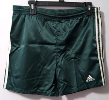 Vintage 90s Y2K ADIDAS Soccer Shorts 3 Stripes Green Shiny Satin Youth L/Men M