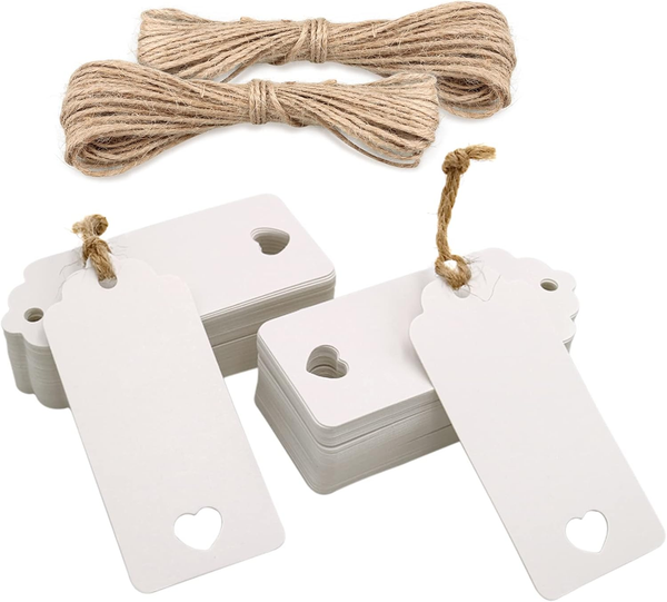 200 StüCk GeschenkanhäNger Hochzeit, Weiß Kraftpapier AnhäNger Etiketten 9,5 X 4-image