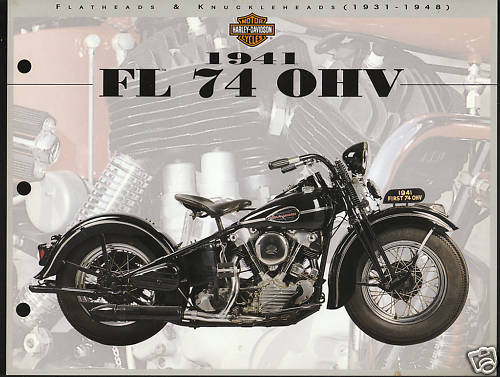 1941 HARLEY-DAVIDSON FL 74 OHV Motorcycle Print Photo Spec