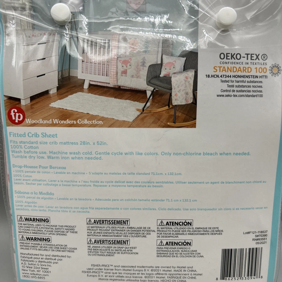 NEW Fisher Price Crib Sheet Woodland Wonders Forest Themed Pink cotton fitted - Image 3 of 4