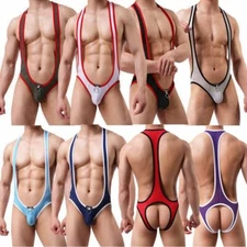 Men's Jockstrap Leotard Underwear Jumpsuits Wrestling Backless Bodysuit Clubwear