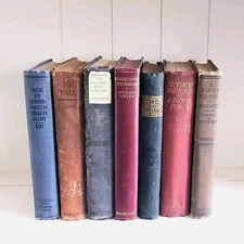 Lot of 7 Antique /Vintage Books Library Rustic Country Shabby Chic Shelf Decor 