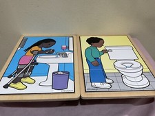 VTG. 1995 LAKESHORE 11X8.5 PRESCHOOL WOOD PUZZLES W/ETHNIC  DISABLED CHILDREN