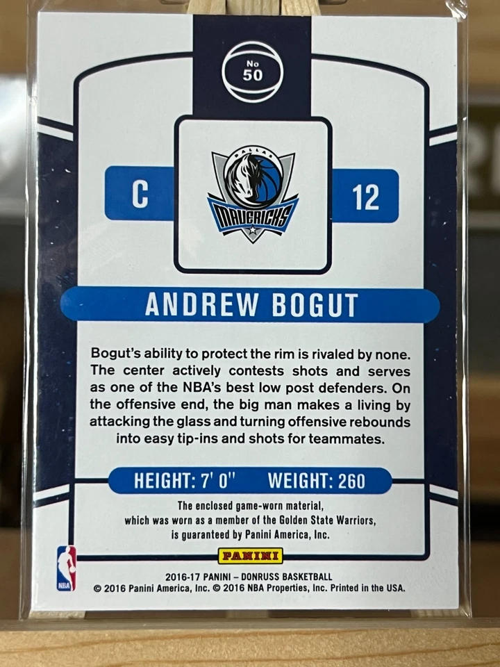 Andrew Bogut 2016-17 Donruss Jersey Series Parche Reliquia Guerreros Mavs Foto 2 de 2