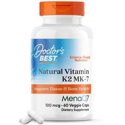 Doctor's Best Natural Vitamin K2 Mk-7 with MenaQ7, 100mcg Vitamin K2 Suppleme...