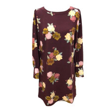 Loft Shift Floral Dress Womens 6 Burgundy Earthy Cottagecore Coquette Office 
