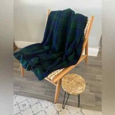 Vintage Ralph Lauren Niebiesko-zielony koc w kratę 80"/90"