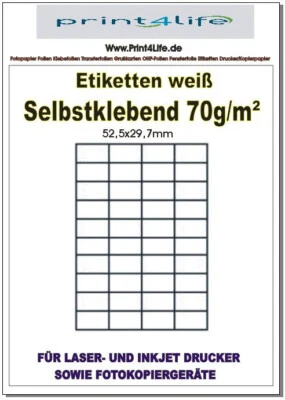 PRINT4LIFE PREMIUM ETIKETTEN 52,5 x 29,7 MM AUF A4 BOGEN KOMP. ZWECKFORM HERMA