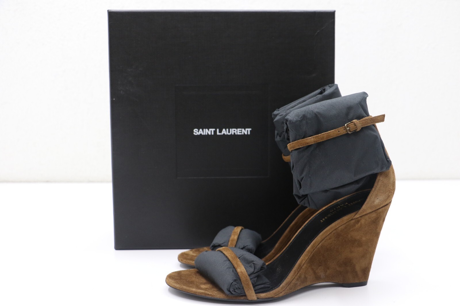 Sandali viola zeppa marroni Saint Laurent taglia 11 US 41 EU