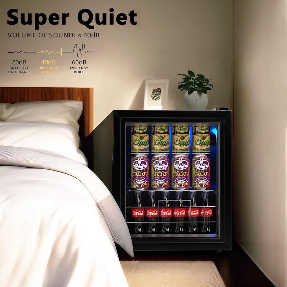 75 Can Beverage Refrigerator, Freestanding Mini Fridge With Glass Door