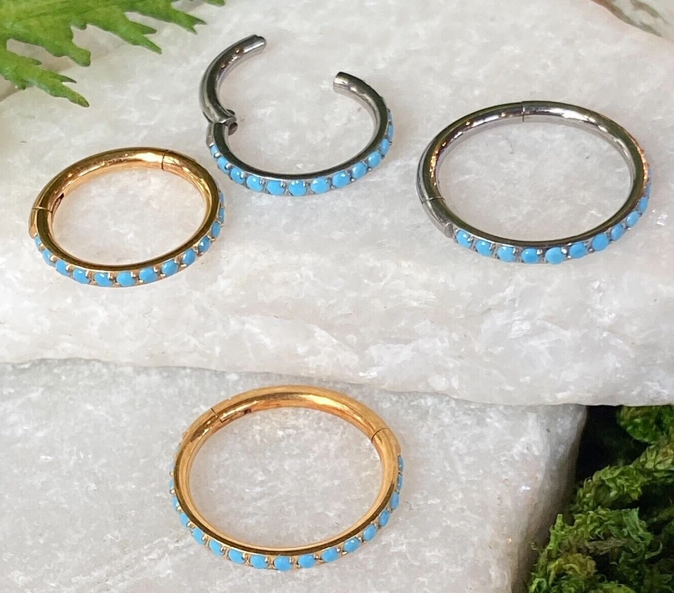 1pc Titanium Hinged Segment Ring Outer Turquoise Septum Hoop Helix Daith Jewelry - Image 4 of 4