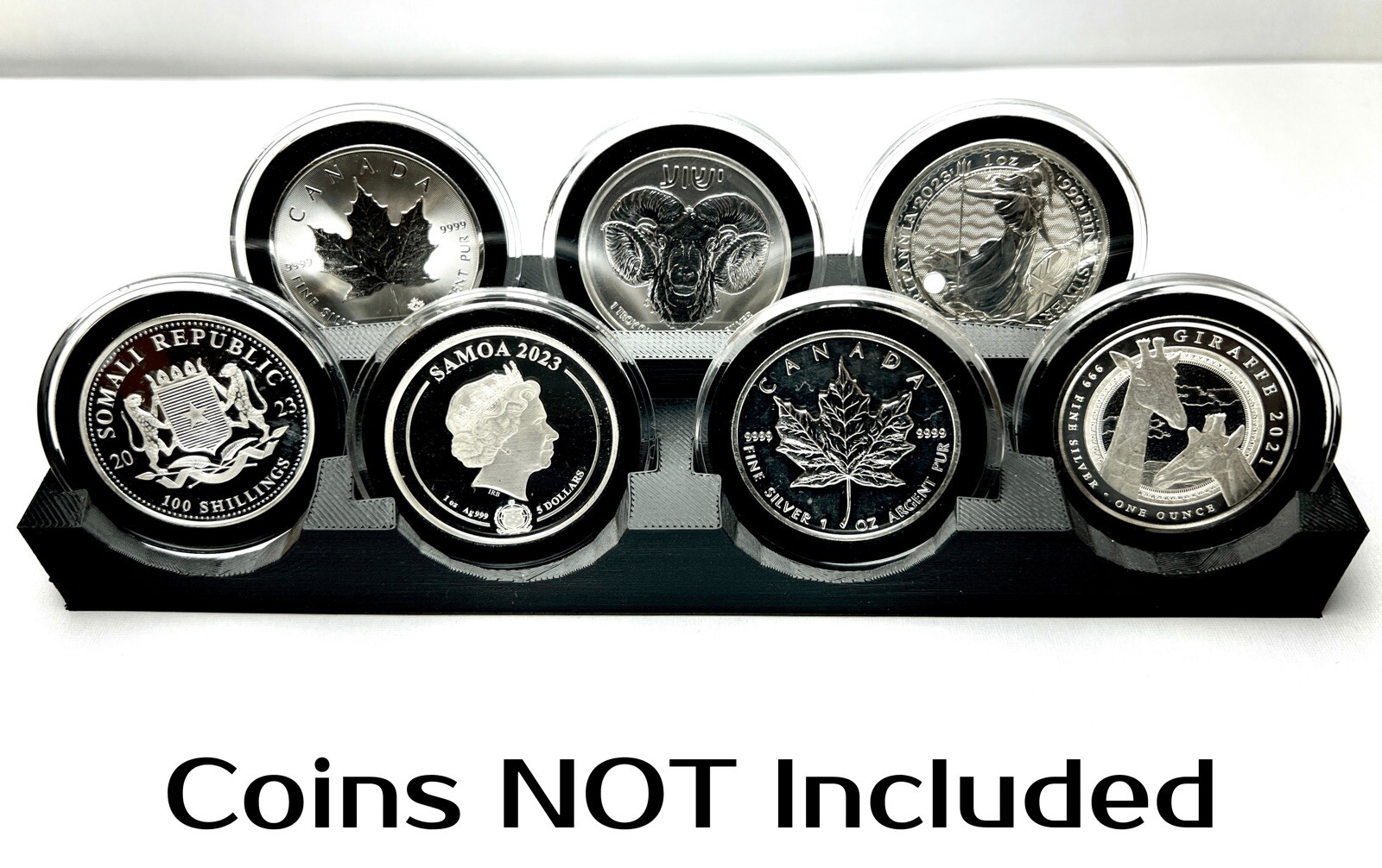 Round Mint Display 7-Coin Stage Display Stand for Capsules & Flips, Bullion Rounds ...