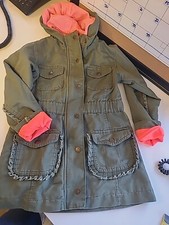 Cat Jack Green/Pink Lightweight Youth Girl Coat Sz 6/6X Military School Casual