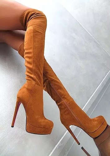 Round Toe High Heels Boots Warm Shoes 