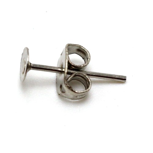 200 Silver Tone 4mm Flat Blank Pad Earring Ear Post Stud with Stopper Finding - Picture 5 of 7