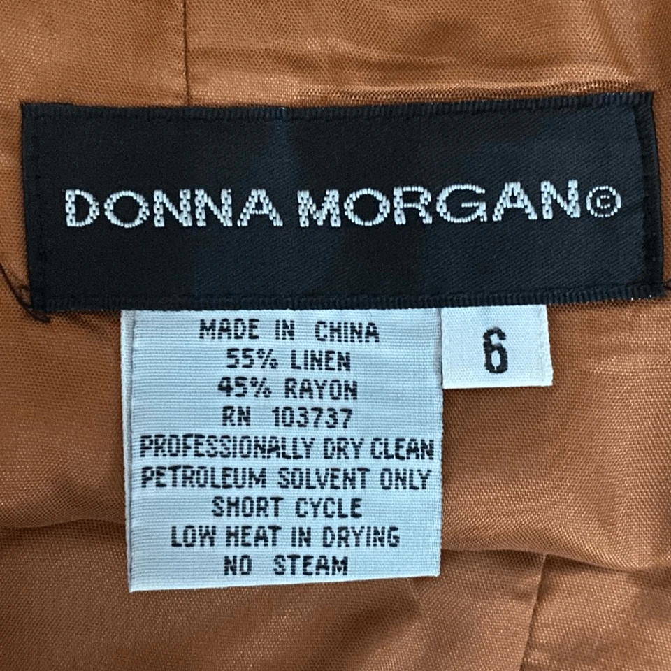 Donna Morgan Women's Orange Linen Blend Floral Embroidered Pantsuit 2 Pcs Size 6 - Image 4 of 4